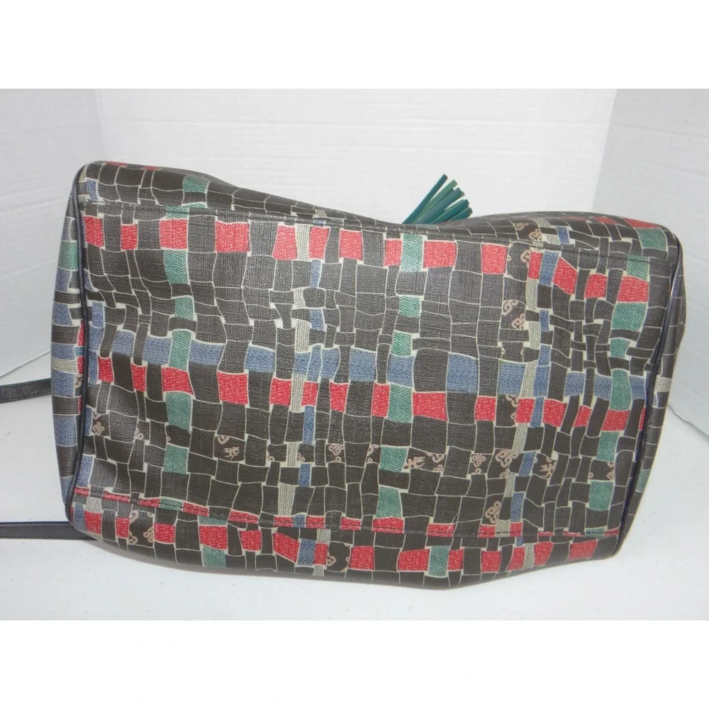 Piero Guidi Magic Circus Satchel Handbag Black Multi Geometric Print Italy 4050